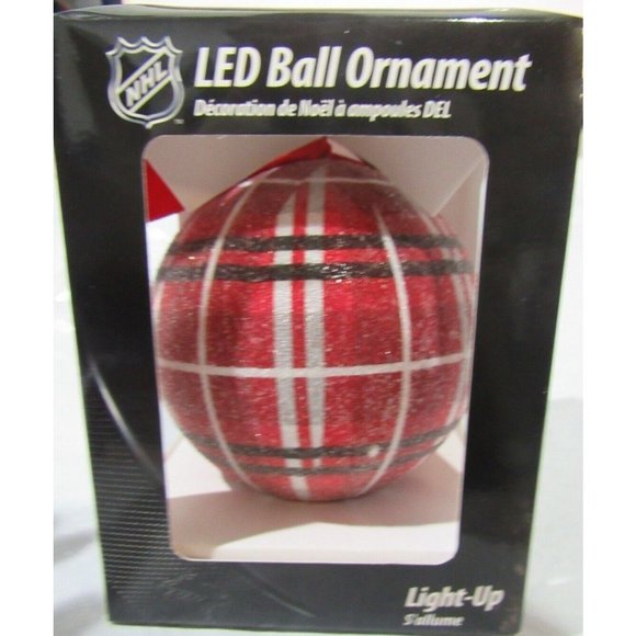 NHL Chicago Blackhawks LED Ball Ornament Glitter Plaid by Team Sports America - Picture 4 of 6
